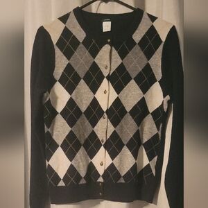 J. Crew Black and White Argyle Cardigan